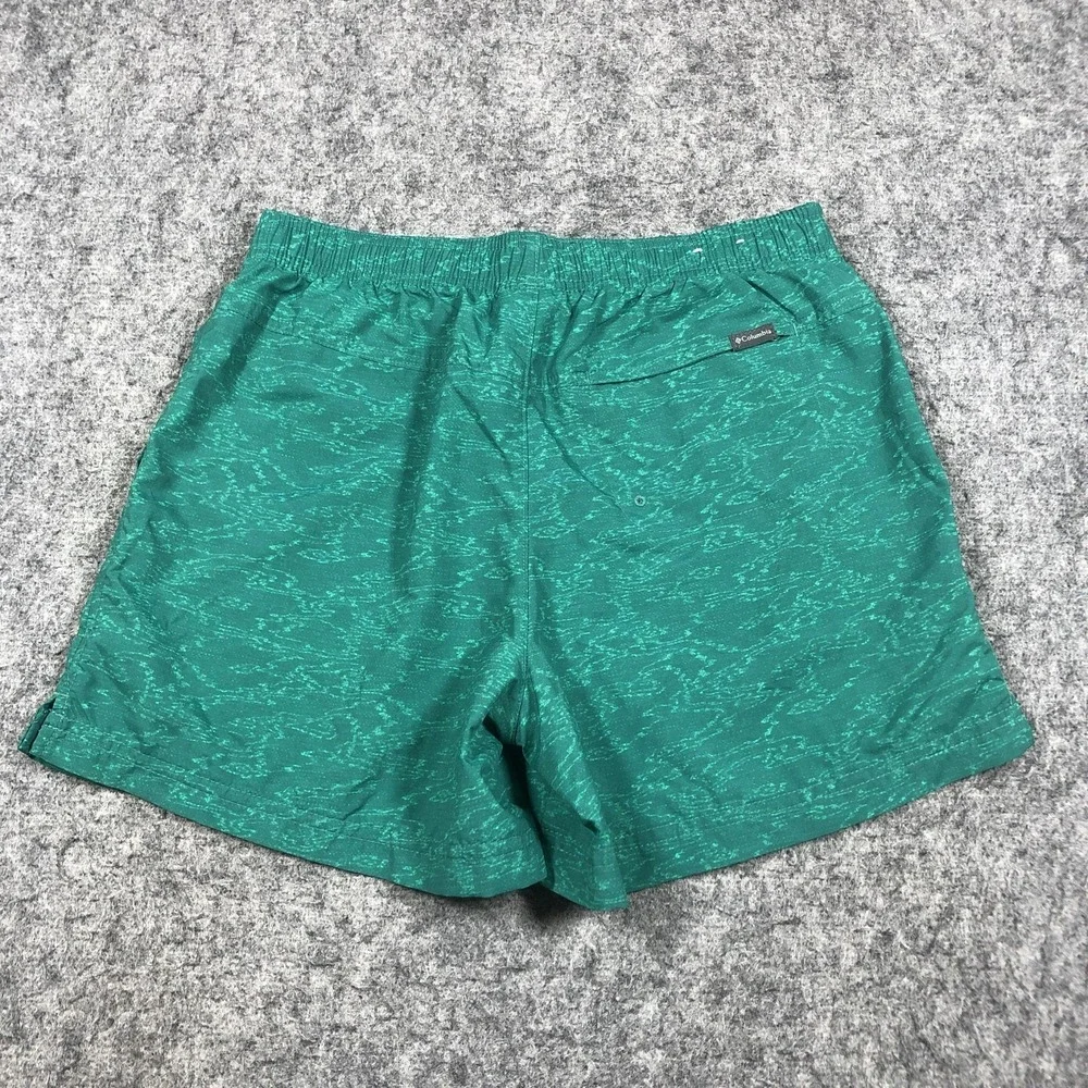 Columbia Swim Shorts Mens Small Green Geometric Print Drawstring Lined Trunks
